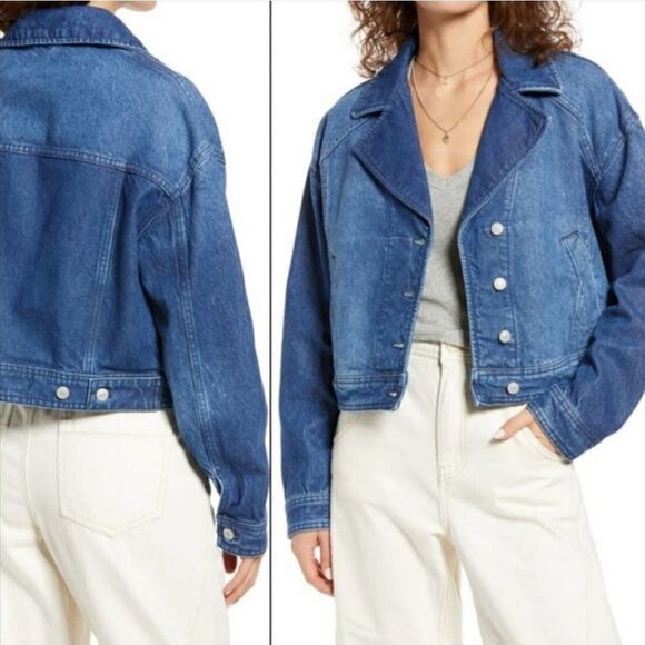 Free People We The Free Crop Denim Trucker Jacket size S - Picture 1 of 7